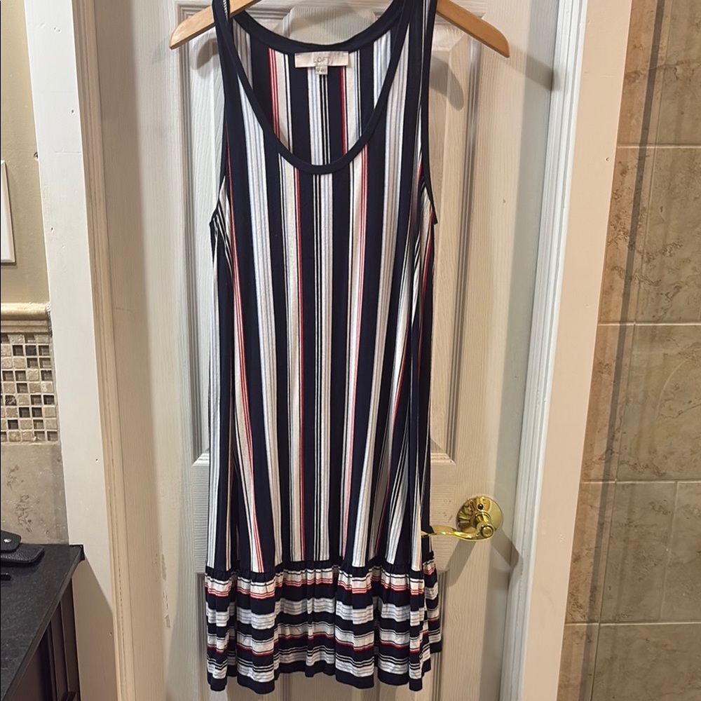 LOFT Striped Midi Dress - Blue, White, Red